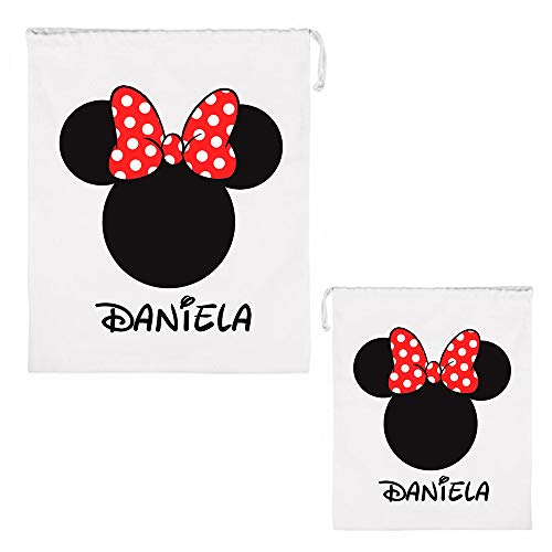 Kembilove Bolsas Infantiles Personalizadas – Bolsa Merienda Personalizado con el Nombre del Niño o Niña – Bolsa Almuerzo Vuelta al Cole – Bolsa guardería (Minnie