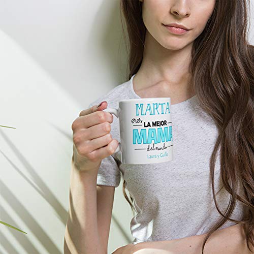 Kembilove Taza de Café Mama Personalizada – Taza de Desayuno con Nombre Eres la Mejor Mamá Personalizada con Nombre Hijos – Taza de Café y Té para Madres – Taza de Cerámica Impresa Azul