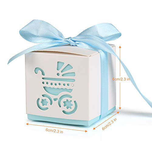 Kesote 50 Cajas de Papel para Dulces Bombones Cajas de Caramelos Bautizos Cumpleaños Baby Shower Comunion Regalo con 50 Cintas, 6 x 6X 6 CM