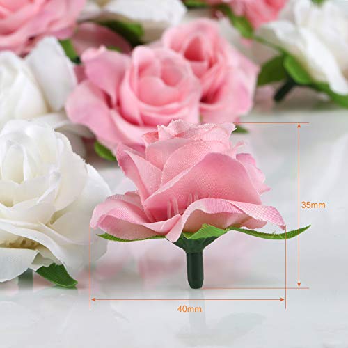 Kesote 50 Piezas de Cabezas de Rosas Artificiales de Seda Rosa Artificiales en Seda para Manualidades Decoración para Boda, Fiesta, Hogar, 25 Blanco + 25 Rosa, 4 CM