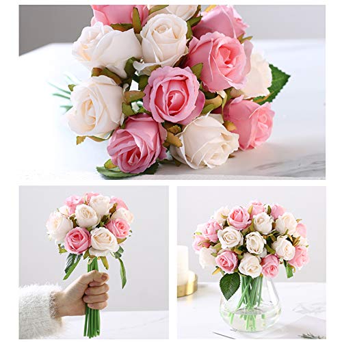 Kesote 50 Piezas de Cabezas de Rosas Artificiales de Seda Rosa Artificiales en Seda para Manualidades Decoración para Boda, Fiesta, Hogar, 25 Blanco + 25 Rosa, 4 CM