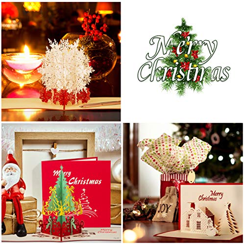 Kesote 6 3D Tarjetas de Felicitación de Navidad Tarjetas de Navidad con Modelo 3D Árbol De Navidad, Santa Claus, Copo De Nieve, Conjunto de 6 Boletos + 6 Sobres + 6 Pegatinas