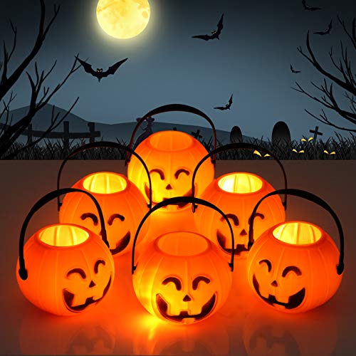 Kesote Cesta en Forma de Calabaza Mini Conteniotre de Dulces Zcucca Halloween Plastic, 7CM, 6 Ccestas