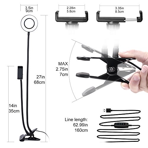 K&F Concept Anillo Luz LED 9cm con Soporte de Manguera de Brazo Flexible para Móviles con Control Remoto, 3 Modos de Luz y 10 Brillos, Aro de Luz para Maquillaje TIK Tok Vivo Facebook y Youtube Vlog