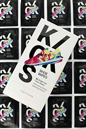 Kicks Shoe Wipes | Sneaker Cleaning Wipes | 36 piezas | Alto Rendimiento Embalado individualmente en caja dispensadora