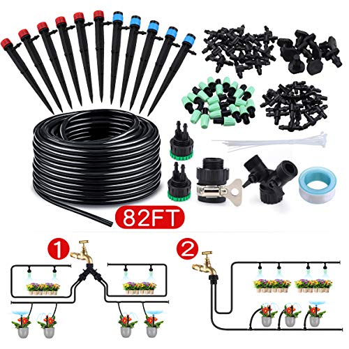 king do way 25M Sistema de Riego por Goteros Ajustable con 20 Boquillas Atomizadoras 10 Goteros de Fuente 10 Goteros, para Irrigación Jardín Invernadero Jardín y Césped