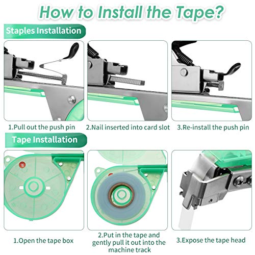 KING DO WAY Planta Mano Atar La Máquina Jardín Tape Tool, Atadora Agricola Cinta Máquina Carpeta de Acero Inoxidable para la Encuadernación de Ramas para Planta Flores Frutas Verduras Vine