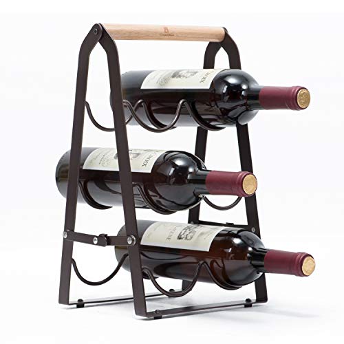 Kingrack estante de vino de cobre metálico para seis botellas, Estante portabotellas de vino plegables, Listo ensamblado wkuk130915