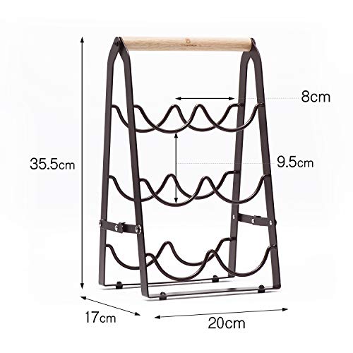 Kingrack estante de vino de cobre metálico para seis botellas, Estante portabotellas de vino plegables, Listo ensamblado wkuk130915