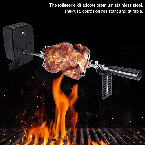 Kit de Asador de Barbacoa con BBQ Motor Eléctrico Asador Giratorio Automático Pincho Asador Accesorios para Cerdo/Cabra/Pollo Tenedor de Acero Inoxidable para Picnic, Camping, Mejor Regalo