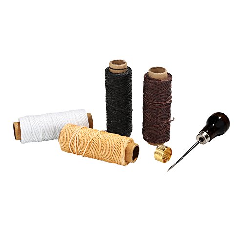 Kit de Herramientas de Encuadernación de 28 Piezas Agujas Curvadas de Ojo Grande Anillo de Dedal Enhebrador de Aguja Hilo Encerado Clipper Creaser de Papel de Carpeta de Hueso Clips de Carpeta Punzón