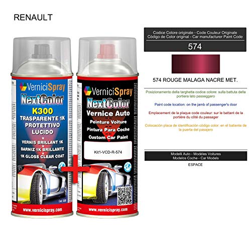 Kit Spray Pintura Coche Aerosol 574 ROUGE MALAGA NACRE MET. - Kit de retoque de pintura carrocería en spray 400 ml producido por VerniciSpray