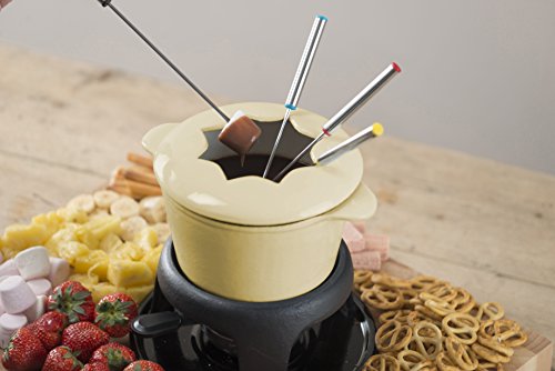 Kitchen Craft Master Class - Fondue de Hierro Fundido esmaltado (con 6 Tenedores), Color Crema