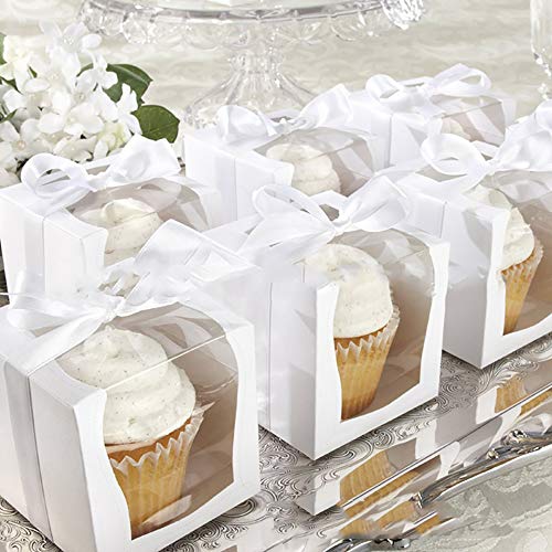 kitchen-dream Cake Boxes-Paperboard White Lock Corner Window Bakery Box, Contenedores Desechables para Pasteles, Postres para Cake Candy Holiday Party Birthday-12 Pcs 3.5 * 3.5 * 3.5Inch