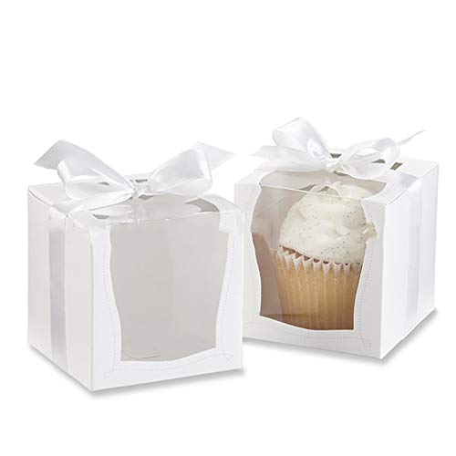 kitchen-dream Cake Boxes-Paperboard White Lock Corner Window Bakery Box, Contenedores Desechables para Pasteles, Postres para Cake Candy Holiday Party Birthday-12 Pcs 3.5 * 3.5 * 3.5Inch