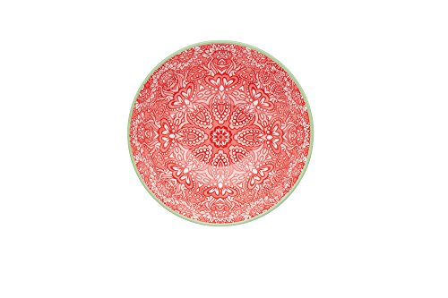 Kitchencraft Footed vintage-style floral-patterned cuencos, 15,5 cm (6 ") (Set de 4), cerámica, rojo/rosa, 15,5 x 15,5 x 7,5 cm