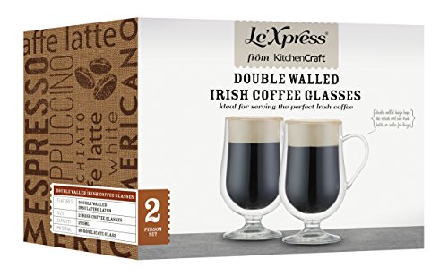 Kitchencraft Le 'Xpress – Vasos térmicos con doble pared espresso, 275 ml (Set de 2), vidrio, transparente, 7 x 7 x 14.5 cm