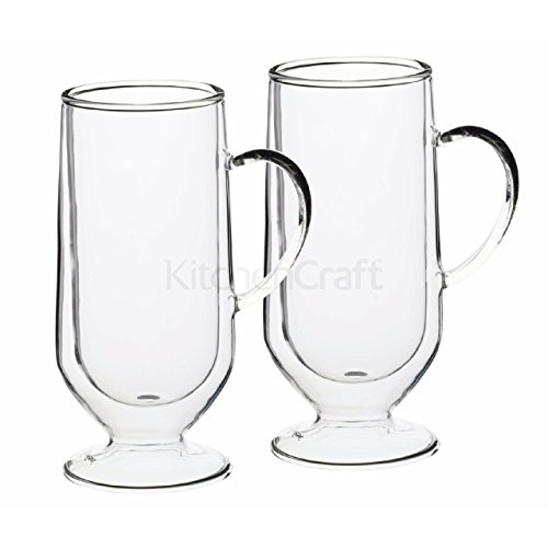 Kitchencraft Le 'Xpress – Vasos térmicos con doble pared espresso, 275 ml (Set de 2), vidrio, transparente, 7 x 7 x 14.5 cm