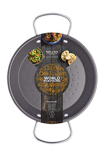 Kitchencraft World of Flavours Paella de acero al carbono antiadherente cacerola, negro, 22 cm