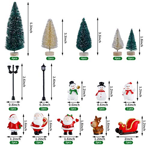 Kits de 32 Adornos Navideños en Miniatura de Manualidades Mini Árbol de Navidad Árbol de Cepillo de Botella Adornos de Figuras de Nieve en Miniatura de Navidad Lámpara de Calle en Miniatura