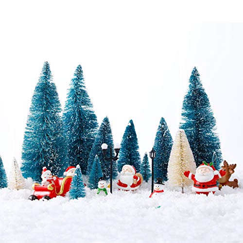 Kits de 32 Adornos Navideños en Miniatura de Manualidades Mini Árbol de Navidad Árbol de Cepillo de Botella Adornos de Figuras de Nieve en Miniatura de Navidad Lámpara de Calle en Miniatura