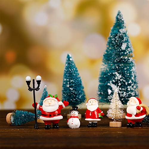 Kits de 32 Adornos Navideños en Miniatura de Manualidades Mini Árbol de Navidad Árbol de Cepillo de Botella Adornos de Figuras de Nieve en Miniatura de Navidad Lámpara de Calle en Miniatura