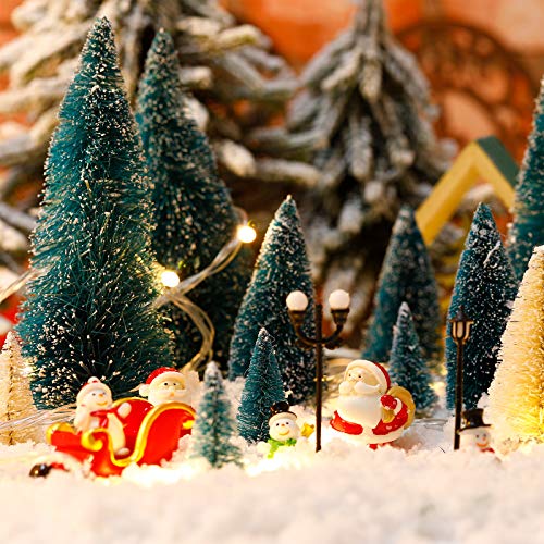 Kits de 32 Adornos Navideños en Miniatura de Manualidades Mini Árbol de Navidad Árbol de Cepillo de Botella Adornos de Figuras de Nieve en Miniatura de Navidad Lámpara de Calle en Miniatura