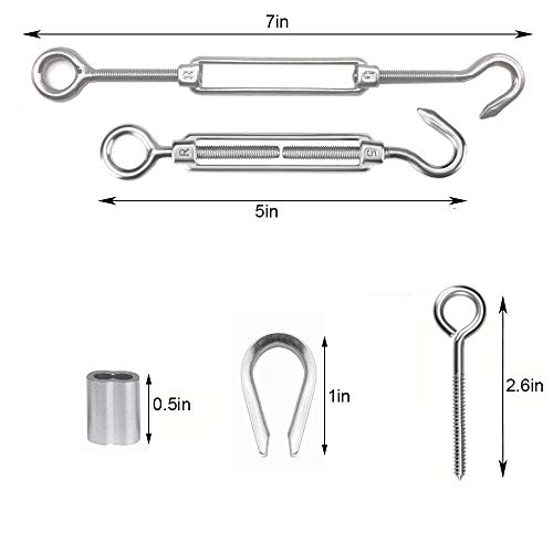 Kits de Barandilla de Cable de 1/8 "para Poste de Madera, Colador Tensor de Alambre de Acero Inoxidable 304, Tensor de Tornillo, Tirabuzón y aro de Aluminio