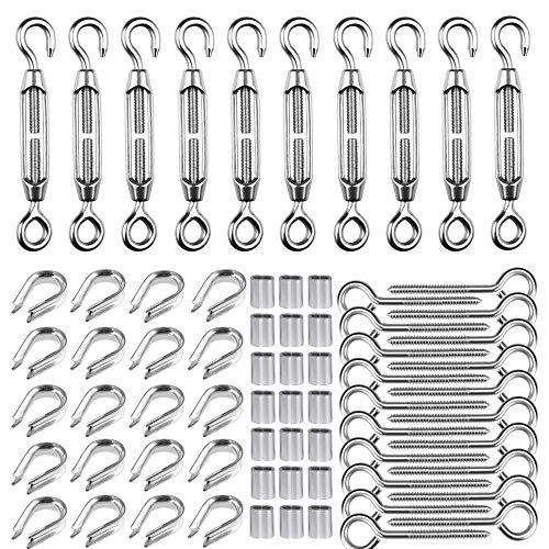 Kits de Barandilla de Cable de 1/8 "para Poste de Madera, Colador Tensor de Alambre de Acero Inoxidable 304, Tensor de Tornillo, Tirabuzón y aro de Aluminio