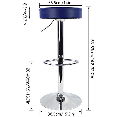 KKTONER Taburete de Bar Redondo Piel sintética con reposapiés de Altura Ajustable Giratorio Color Azul