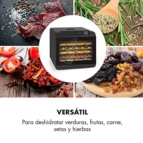 Klarstein Arizona Jerky deshidratadora - Desecadora, Secadora de fruta y carne, 500 W, 35-70°C, 6 baldas lavables en lavavajillas, Períodos cortos de secado, Pantalla táctil digital, Negro