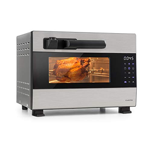 Klarstein Blaise Horno - Minihorno, 1600 W de potencia, 26 litros de volumen, Presión: 0-15 Pa, Función giratoria a 360°, Calienta por arriba y por abajo, Panel digital táctil, Plateado