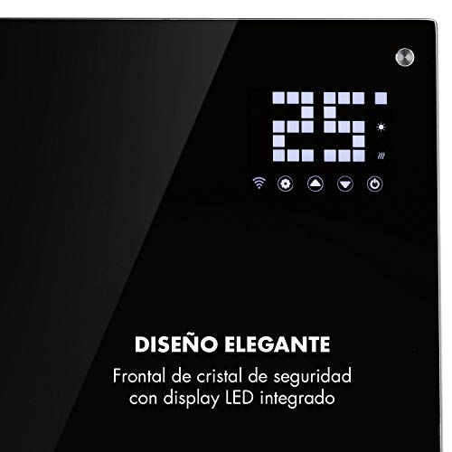 KLARSTEIN Bornholm Smart - Estufa de convección, 2 Niveles, Modo Eco, Seguridad niños, SmartHeat, Protección IP24, Vidrio de Seguridad, Pantalla LED, Panel táctil, Control Remoto, 2.000 W, Antracita