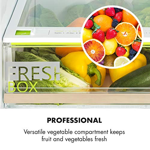 Klarstein CoolZone - Nevera combi para montar en la cocina, 3 alturas regulables de las bandejas de vidrio y cajón de verduras, 241 litros de volumen, 41 dB, Tecnología ZeroFrost, Blanco