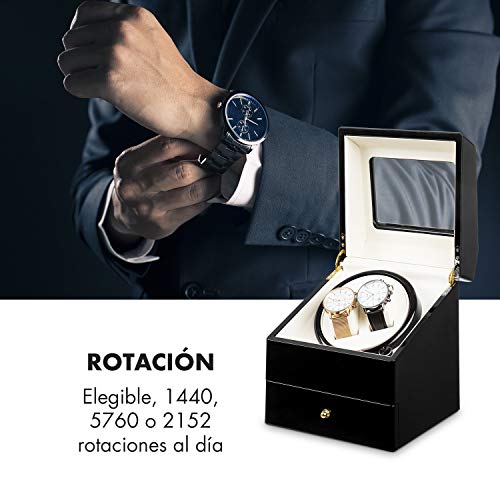 Klarstein Geneva - Estuche de Relojes, Caja para Relojes, para 2 Relojes automáticos, 4 Modos, Rotación hacia la Derecha o Izquierda, Cajón para Relojes, Negro