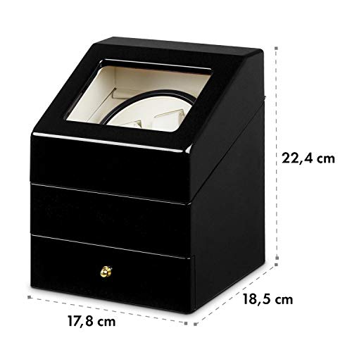 Klarstein Geneva - Estuche de Relojes, Caja para Relojes, para 2 Relojes automáticos, 4 Modos, Rotación hacia la Derecha o Izquierda, Cajón para Relojes, Negro