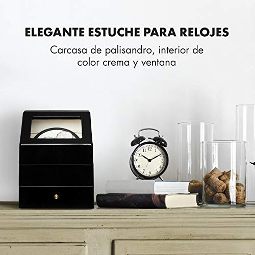 Klarstein Geneva - Estuche de Relojes, Caja para Relojes, para 2 Relojes automáticos, 4 Modos, Rotación hacia la Derecha o Izquierda, Cajón para Relojes, Negro