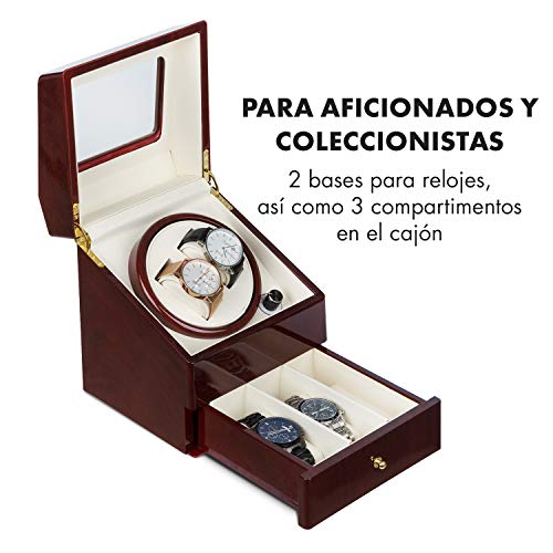 Klarstein Geneva - Estuche de Relojes, Caja para Relojes, para 2 Relojes automáticos, 4 Modos, Rotación hacia la Derecha o Izquierda, Cajón para Relojes, En Madera