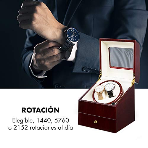 Klarstein Geneva - Estuche de Relojes, Caja para Relojes, para 2 Relojes automáticos, 4 Modos, Rotación hacia la Derecha o Izquierda, Cajón para Relojes, En Madera