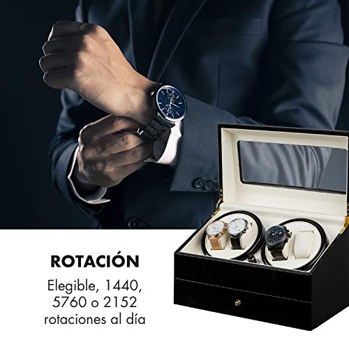 KLARSTEIN Geneva - Estuche de Relojes, Caja para Relojes, para 4 Relojes automáticos, 4 Modos, Rotación hacia la Derecha o Izquierda, Cajón para Relojes, Negro