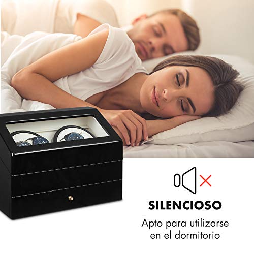 KLARSTEIN Geneva - Estuche de Relojes, Caja para Relojes, para 4 Relojes automáticos, 4 Modos, Rotación hacia la Derecha o Izquierda, Cajón para Relojes, Negro