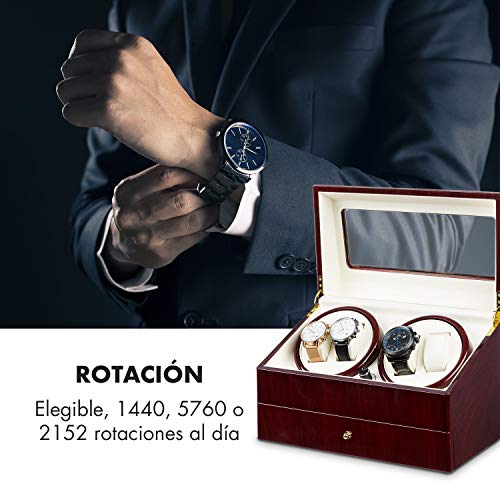 Klarstein Geneva - Estuche de Relojes, Caja para Relojes, para 4 Relojes automáticos, 4 Modos, Rotación hacia la Derecha o Izquierda, Cajón para Relojes, En Madera