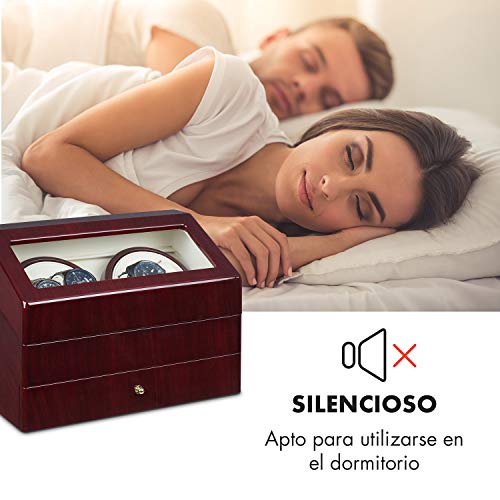 Klarstein Geneva - Estuche de Relojes, Caja para Relojes, para 4 Relojes automáticos, 4 Modos, Rotación hacia la Derecha o Izquierda, Cajón para Relojes, En Madera