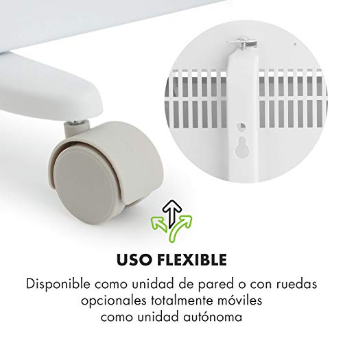 Klarstein Hot Spot Slimcurve - Calefactor por convección, Circulación de aire por calentamiento, 2 niveles potencia, Protección IP24, Hasta 40 m², Detección de ventanas abiertas, Autoapagado, Blanco