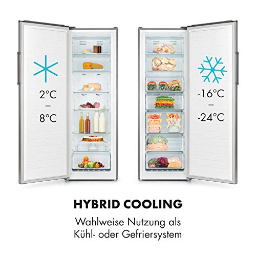 KLARSTEIN Iceblokk Hybrid Congelador - 4 Estrellas, NoFrost, Clase energética A+, 7 estantes, Uso Apto como frigorífico-Nevera, Control táctil, Capacidad 227L, Plateado