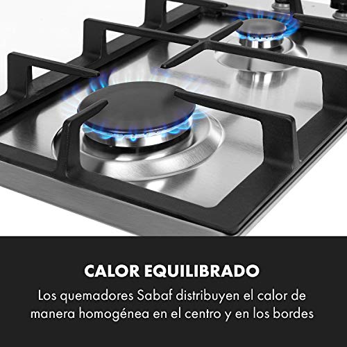 Klarstein Ignito - Placa de cocina a gas, Autárquico, Quemador Sabaf, Gas natural/propano, Válvula de seguridad, Autoapagado, Vitrocerámica, Rejillas de hierro fundido, 30 cm, 2 fuegos, Plateado