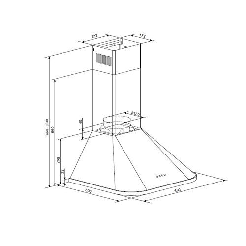 Klarstein Karajan 60 campana extractora (capacidad de absorción 536m³/h, 60 cm, funcionamiento por circulación de aire, carcasa de acero inoxidable, diseño redondeado)