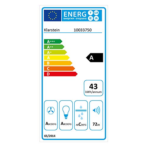 Klarstein Paolo 52 campana extractora - clase A, 52,5 cm de ancho, extracción de 600m³/h, 200 W, filtro de grasa de aluminio, iluminación LED, control táctil, acero inoxidable, ventilación, negro