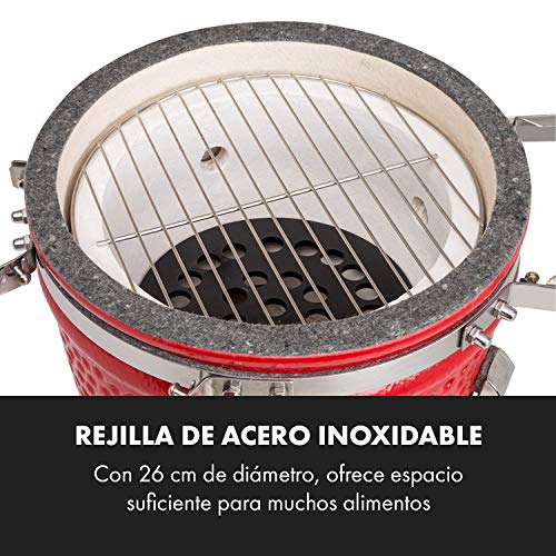 KLARSTEIN Princesize Pro Kamado – Barbacoa de cerámica y ahumador, 13" Pulgadas de diámetro (33 cm), Parrilla de Acero Inoxidable, para Asar, cocinar a Fuego Lento, ahumar u Hornear, Rojo