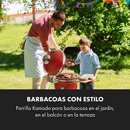 KLARSTEIN Princesize Pro Kamado – Barbacoa de cerámica y ahumador, 13" Pulgadas de diámetro (33 cm), Parrilla de Acero Inoxidable, para Asar, cocinar a Fuego Lento, ahumar u Hornear, Rojo